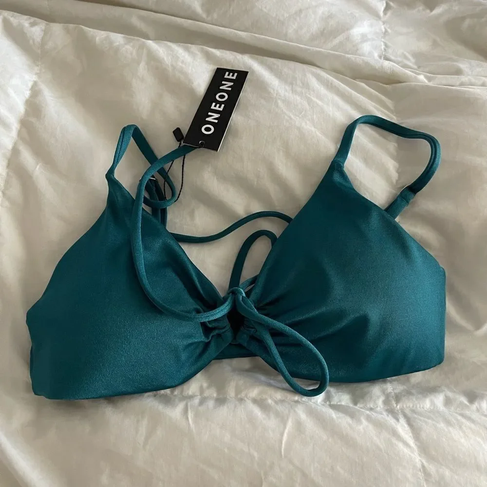 ONEONESWIMWEAR maggie green bikini top in emerald